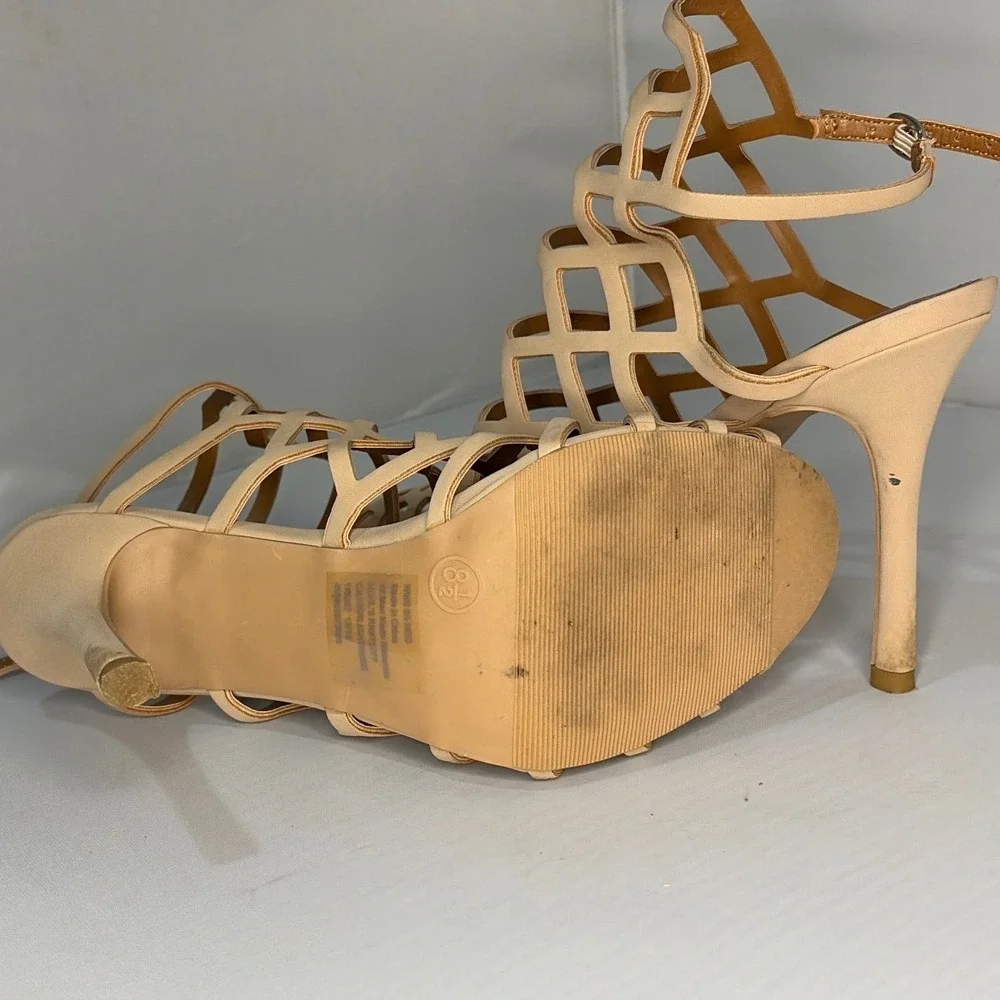 Candies Womens Caged Gladiator Stiletto Heels Nude Beige Ankle Strap Size 8.5